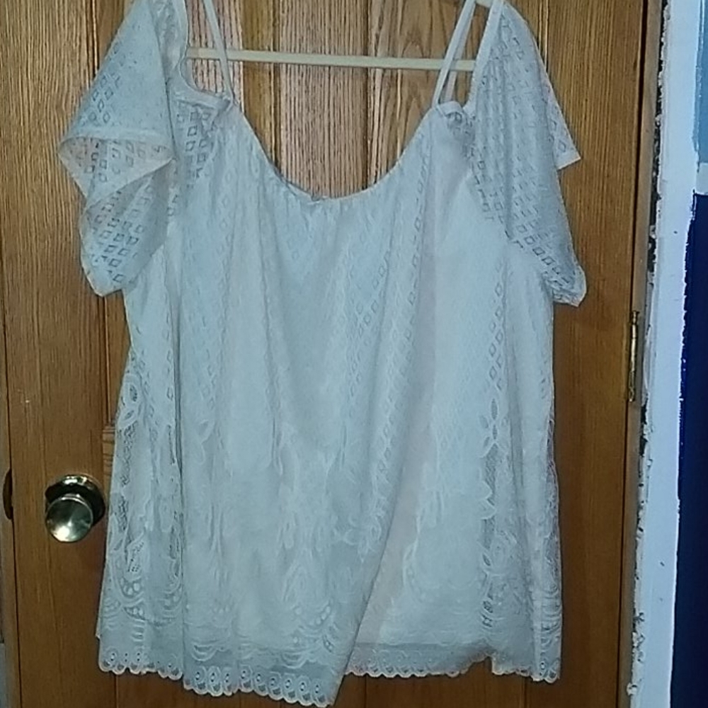 Cute ivory lace cold shoulder top